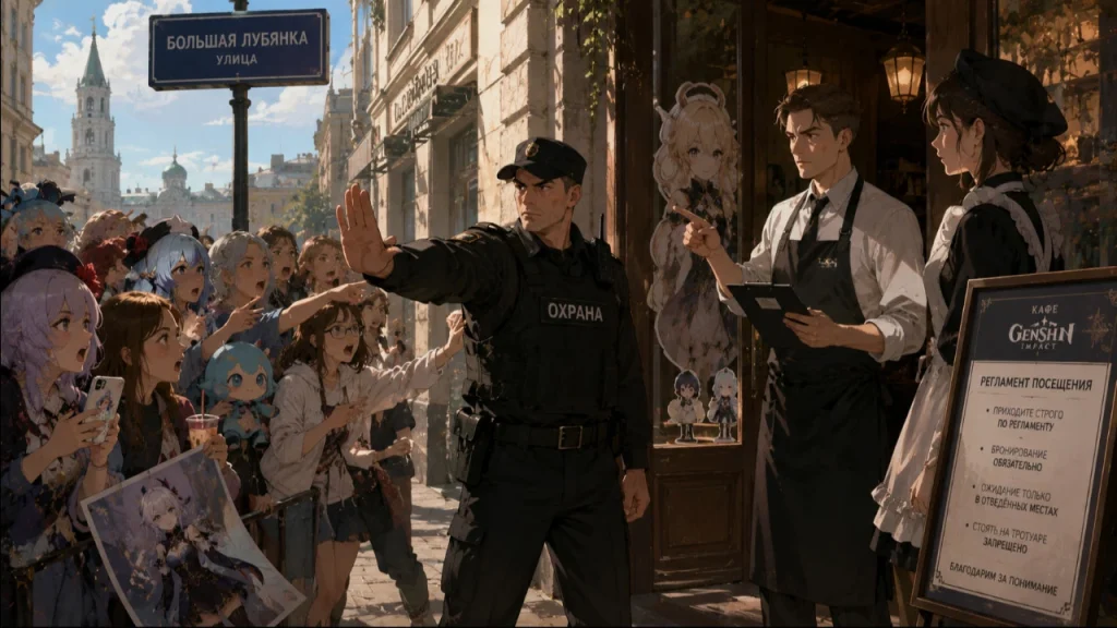 What were you thinking when the cafe opened there? Genshin Impact fans were banned from standing on the sidewalk near a cafe in Bolshaya Lubyanka and ordered to come strictly according to the rules