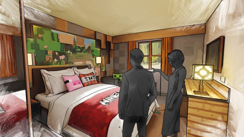 Minecraft World will also feature a themed hotel with 69 rooms and the Escape the Nether roller coaster Minecraft World will also feature a themed hotel with 69 rooms and the Escape the Nether roller coaster