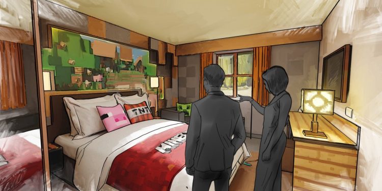 Minecraft World will also feature a themed hotel with 69 rooms and the Escape the Nether roller coaster Minecraft World will also feature a themed hotel with 69 rooms and the Escape the Nether roller coaster
