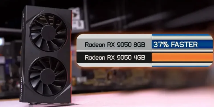 The stripped-down Radeon RX 9050 with 4 GB of memory is on average 37% slower than the version with 8 GB The stripped-down Radeon RX 9050 with 4 GB of memory is on average 37% slower than the version with 8 GB
