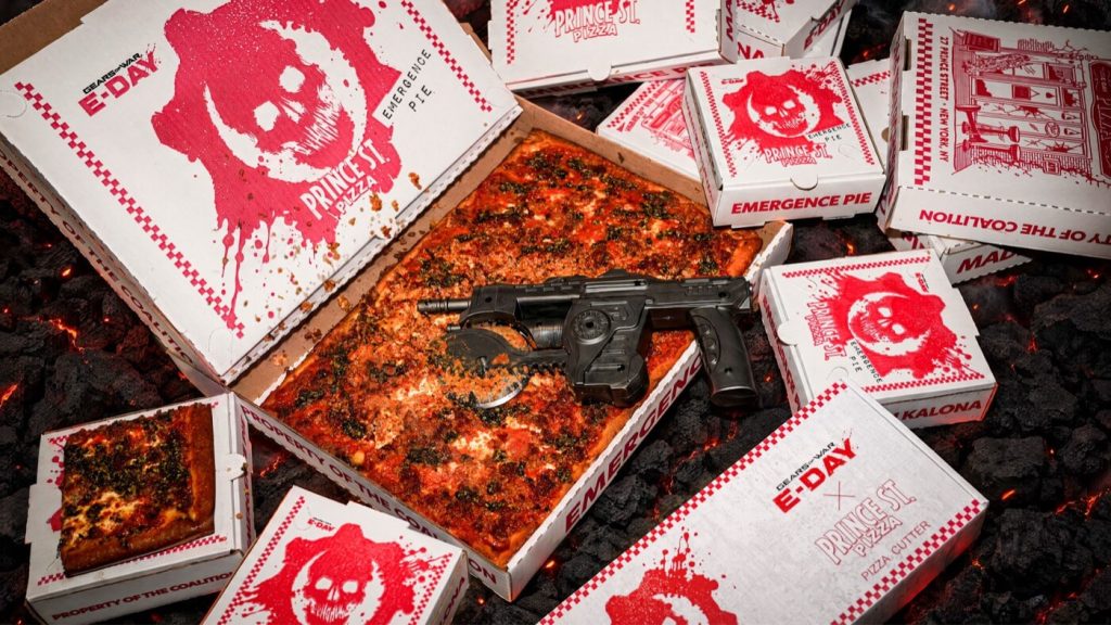 To commemorate Gears of War: E-Day, they’re releasing a pizza with vodka sauce and a prototype Lancer-shaped knife