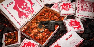 To commemorate Gears of War: E-Day, they’re releasing a pizza with vodka sauce and a prototype Lancer-shaped knife To commemorate Gears of War: E-Day, they’re releasing a pizza with vodka sauce and a prototype Lancer-shaped knife
