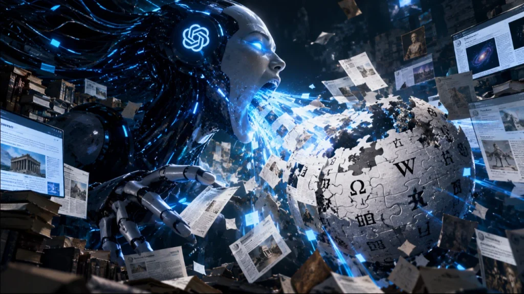 AI is eating its foundations: Rapid growth of neural networks leads to Wikipedia opinion collapse and crisis